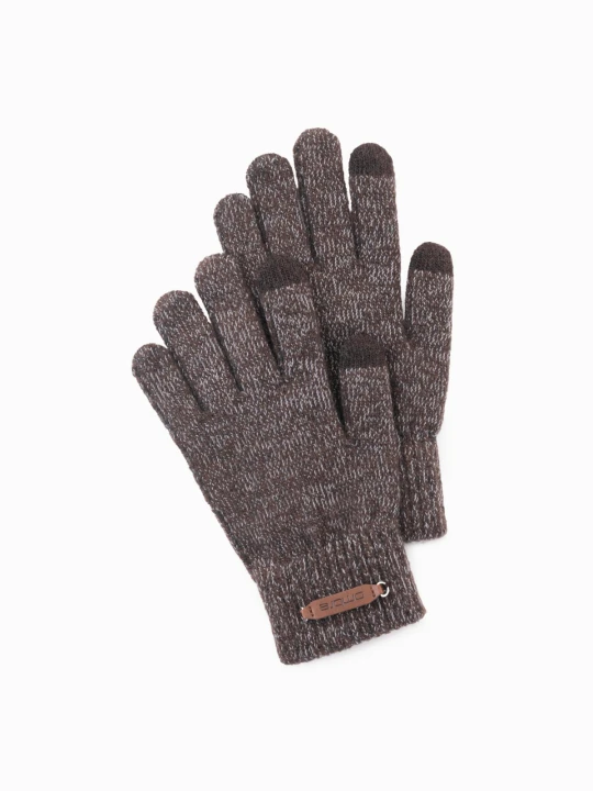 Zdjęcie produktu Dzianinowe męskie rękawiczki z wełną – brązowy melanż V2 - Rozmiar: one size Ombre Clothing