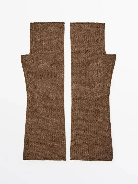 Zdjęcie produktu Dzianinowe Mitenki Z Wełny I Kaszmiru - Karmelowy - Massimo Dutti - Female