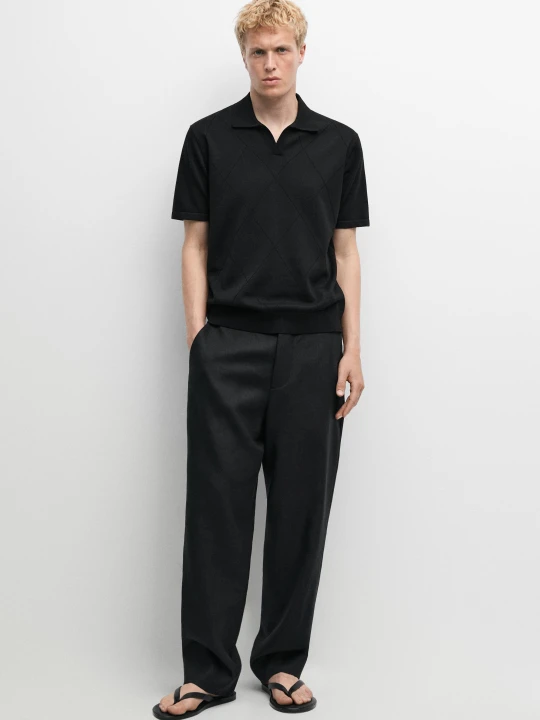 Zdjęcie produktu Dzianinowe Polo 100% Bawełna Z Intarsją - Czarny - Massimo Dutti - Male