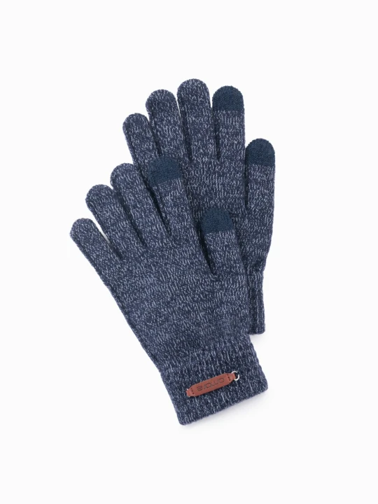 Zdjęcie produktu Dzianinowe rękawiczki męskie z wełną – granatowy melanż V3 Ombre Clothing