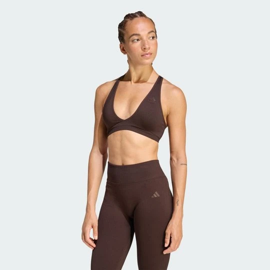 Zdjęcie produktu Dzianinowy biustonosz do ćwiczeń Essentials o lekkim wsparciu Adidas Aurora Coffee