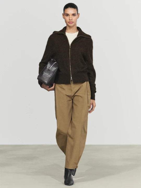 Zdjęcie produktu Dzianinowy Kardigan Brushed Z Podwyższonym Kołnierzem - Brązowy - Massimo Dutti - Female
