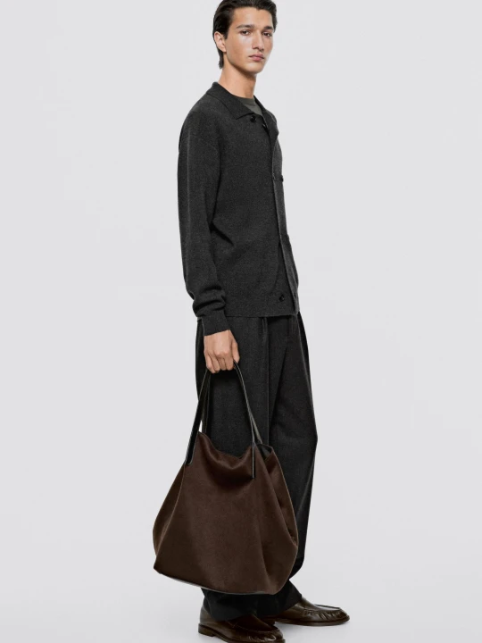 Zdjęcie produktu Dzianinowy Kardigan Dwurzędowy – Limited Edition - Brudnoszary - Massimo Dutti - Male