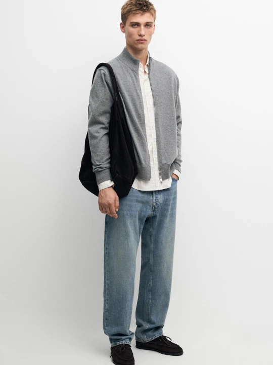 Zdjęcie produktu Dzianinowy Kardigan Na Suwak Ze 100% Kaszmiru - Szary Antracytowy - Massimo Dutti - Male