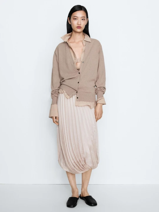 Zdjęcie produktu Dzianinowy Kardigan Studio Z Dekoltem W Serek - Szarobrązowy - Massimo Dutti - Female