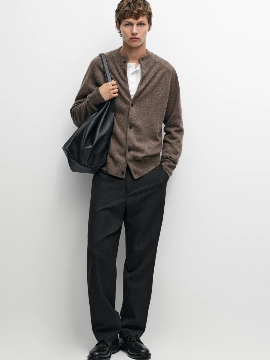 Zdjęcie produktu Kardigan Bomber Z Dzianiny 100% Kaszmiru - Piaskowy - Massimo Dutti - Male