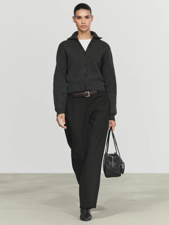 Zdjęcie produktu Dzianinowy Kardigan Z Golfem Ze 100% Wełny - Szary Antracytowy - Massimo Dutti - Female