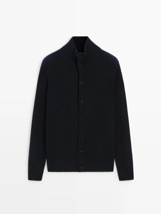 Zdjęcie produktu Dzianinowy Kardigan Z Guzikami Z Mieszanki Wełny - Granatowy - Massimo Dutti - Male