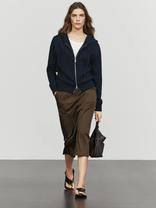 Zdjęcie produktu Dzianinowy Kardigan Z Kapturem I Bawełną - Granatowy - Massimo Dutti - Female