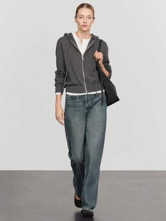 Zdjęcie produktu Dzianinowy Kardigan Z Kapturem Z Dodatkiem Bawełny - Szary - Massimo Dutti - Female