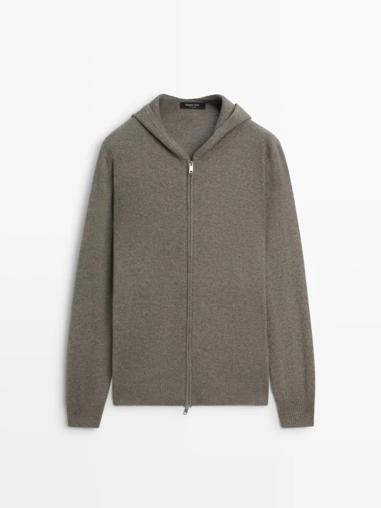 Zdjęcie produktu Dzianinowy Kardigan Z Kapturem Z Mieszanki Wełny - Norkowy - Massimo Dutti - Male