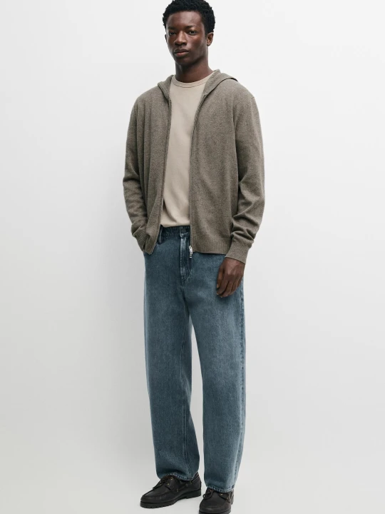 Zdjęcie produktu Dzianinowy Kardigan Z Kapturem Z Mieszanki Wełny - Norkowy - Massimo Dutti - Male