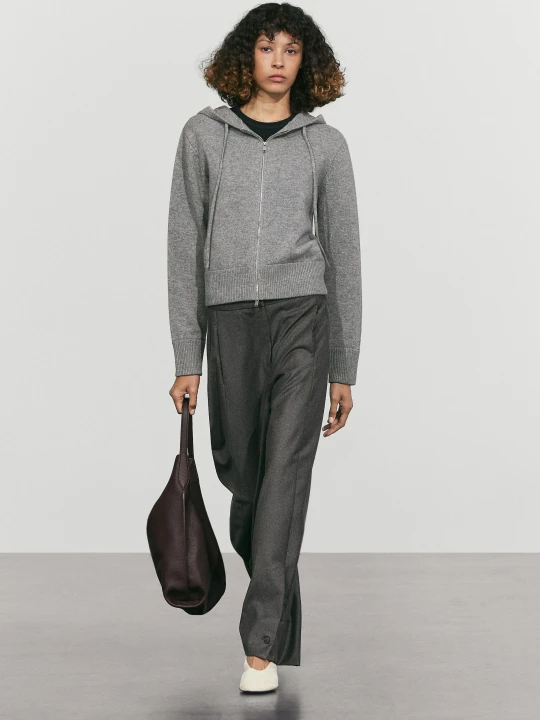 Zdjęcie produktu Dzianinowy Kardigan Z Kapturem Z Mieszanki Wełny - Szary Średni - Massimo Dutti - Female
