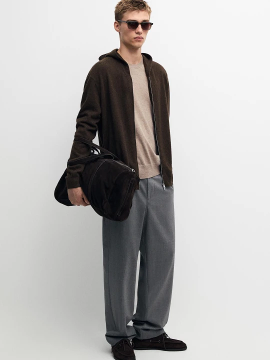 Zdjęcie produktu Dzianinowy Kardigan Z Kaptur, 100% Kaszmir - Popielaty Brąz - Massimo Dutti - Male