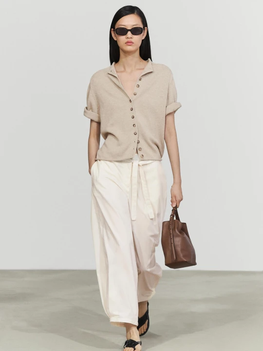Zdjęcie produktu Dzianinowy Kardigan Z Kołnierzem Kominowym I Bawełną - Popielaty - Massimo Dutti - Female