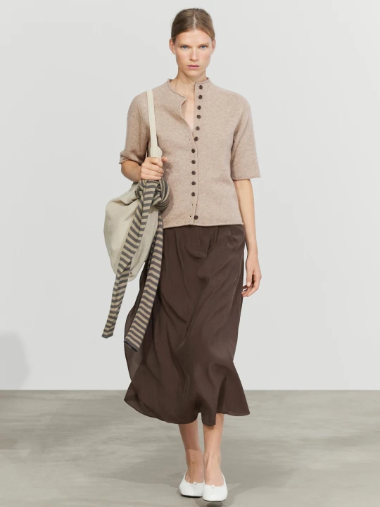 Zdjęcie produktu Dzianinowy Kardigan Z Kołnierzem Kominowym Ze 100% Wełny - Beżowy Pop - Massimo Dutti - Female