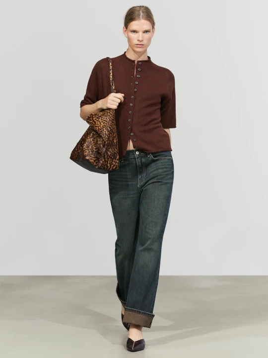 Zdjęcie produktu Dzianinowy Kardigan Z Kołnierzem Kominowym Ze 100% Wełny - Bordowy - Massimo Dutti - Female