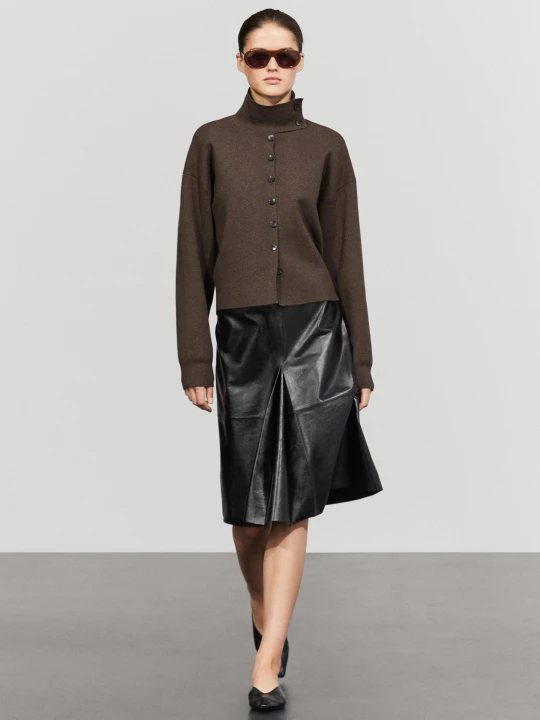 Zdjęcie produktu Dzianinowy Kardigan Z Ozdobnym Kołnierzem - Czekoladowobrązowy - Massimo Dutti - Female