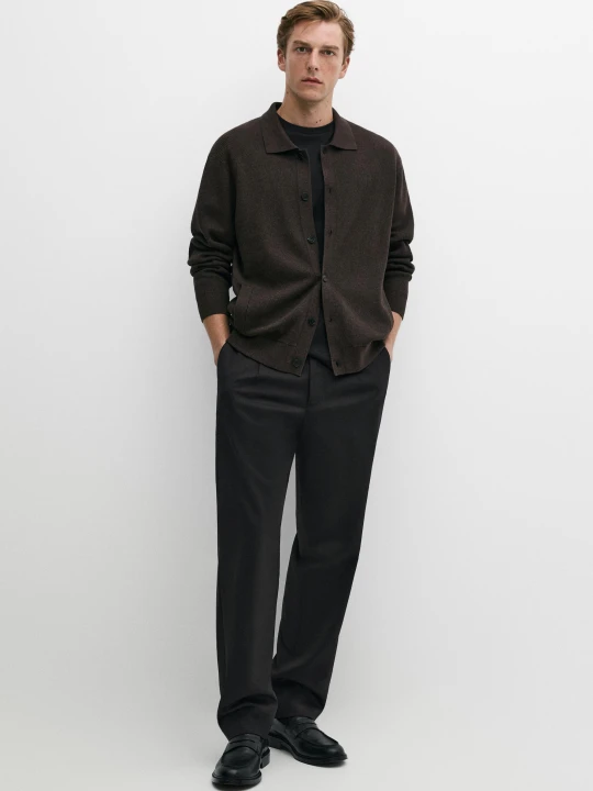 Zdjęcie produktu Dzianinowy Kardigan Z Kołnierzykiem Polo Ze 100% Bawełny - Brązowy - Massimo Dutti - Male