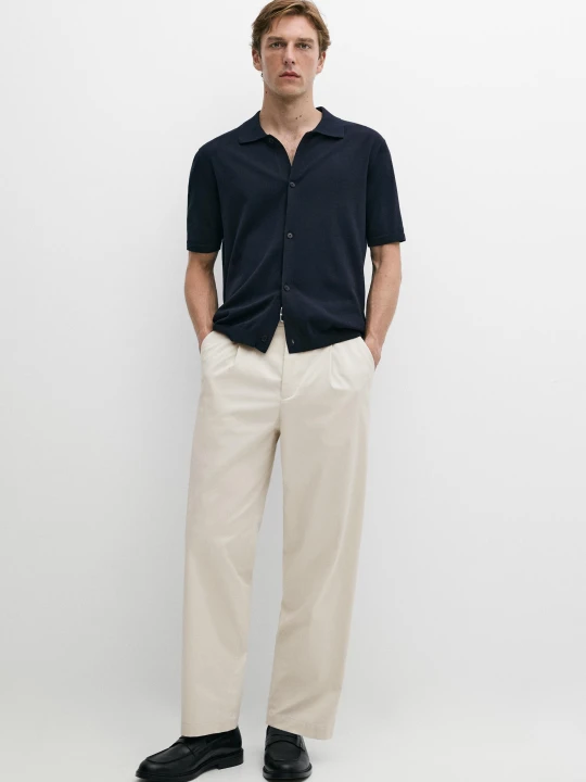 Zdjęcie produktu Dzianinowy Kardigan Z Krótkim Rękawem I Guzikami - Granatowy - Massimo Dutti - Male