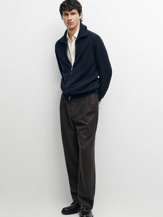 Zdjęcie produktu Dzianinowy Kardigan Z Mieszanki Wełny Na Suwak - Granatowy - Massimo Dutti - Male