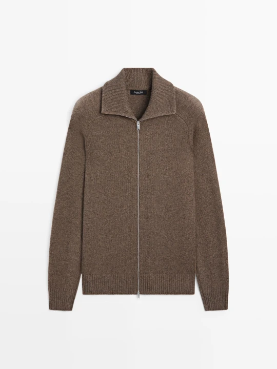 Zdjęcie produktu Dzianinowy Kardigan Z Mieszanki Wełny Na Suwak - Szylkretowy - Massimo Dutti - Male