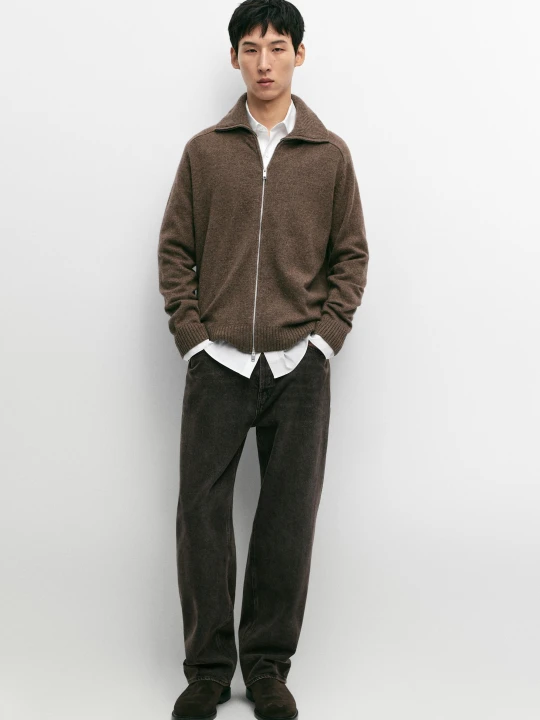 Zdjęcie produktu Dzianinowy Kardigan Z Wełnianej Mieszanki Na Suwak - Szylkretowy - Massimo Dutti - Male