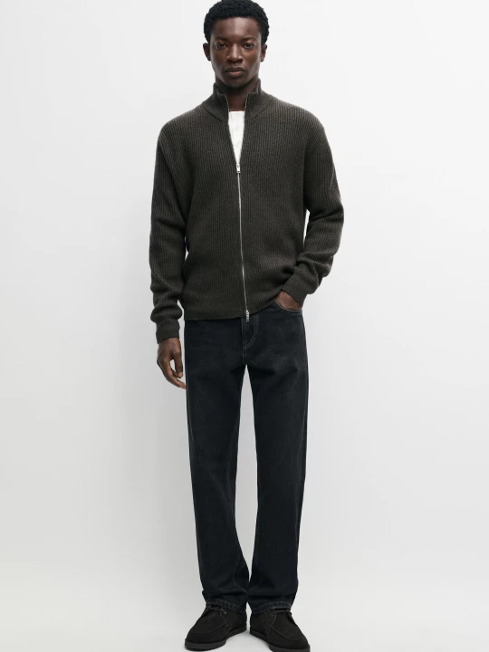 Zdjęcie produktu Dzianinowy Kardigan Z Wełną I Suwakiem - Szarawozielony - Massimo Dutti - Male