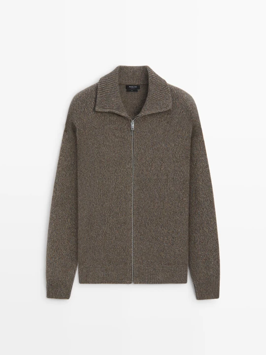 Zdjęcie produktu Dzianinowy Kardigan Z Wełny Na Zamek - Norkowy - Massimo Dutti - Male
