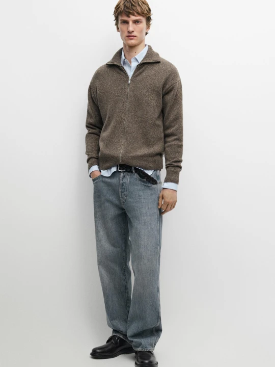 Zdjęcie produktu Dzianinowy Kardigan Z Wełny Na Zamek - Norkowy - Massimo Dutti - Male