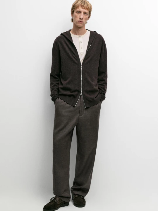 Zdjęcie produktu Dzianinowy Kardigan Z Wełny Z Kapturem - Popielaty Brąz - Massimo Dutti - Male