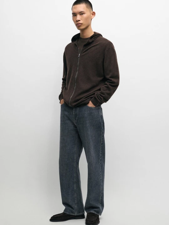 Zdjęcie produktu Dzianinowy Kardigan Z Wełny Z Kapturem - Popielaty Brąz - Massimo Dutti - Male