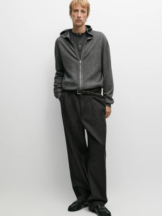 Zdjęcie produktu Dzianinowy Kardigan Z Wełny Z Kapturem - Średni Szary - Massimo Dutti - Male