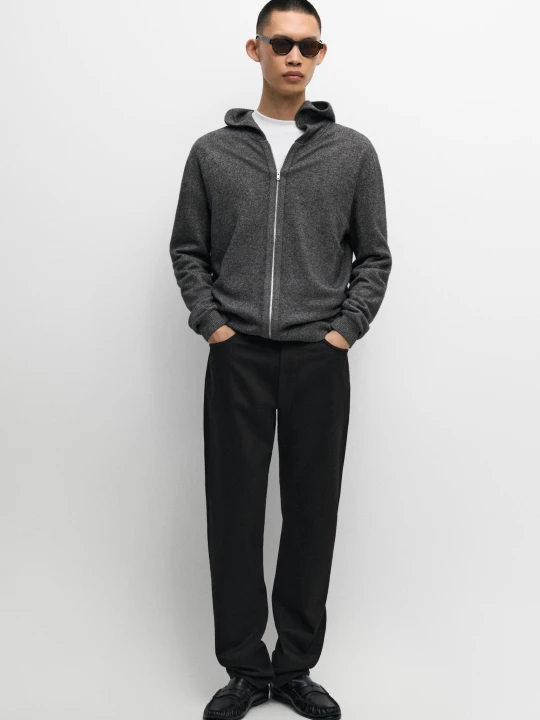 Zdjęcie produktu Dzianinowy Kardigan Z Wełny Z Kapturem - Średni Szary - Massimo Dutti - Male