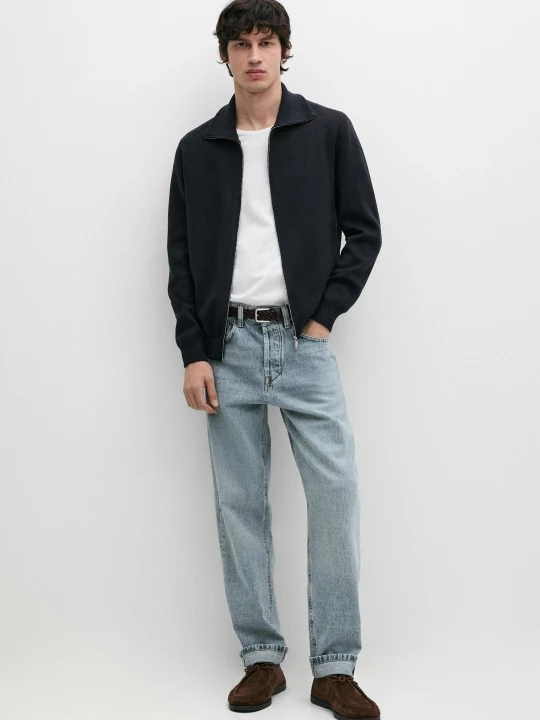 Zdjęcie produktu Dzianinowy Kardigan Ze 100% Bawełny Zapinany Na Suwak - Granatowy - Massimo Dutti - Male