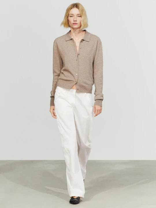 Zdjęcie produktu Dzianinowy Kardigan Ze 100% Kaszmiru Z Kołnierzykiem Polo - Norkowy - Massimo Dutti - Female
