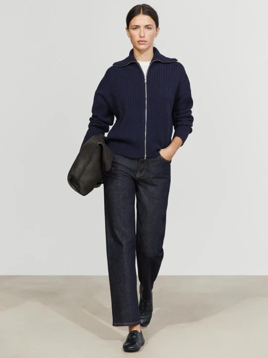 Zdjęcie produktu Dzianinowy Kardigan Ze 100% Wełny Na Suwak - Niebieski Atramentowy - Massimo Dutti - Female