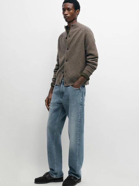 Zdjęcie produktu Dzianinowy Kardigan Ze Stójką Z Mieszanki Wełny - Piaskowy - Massimo Dutti - Male