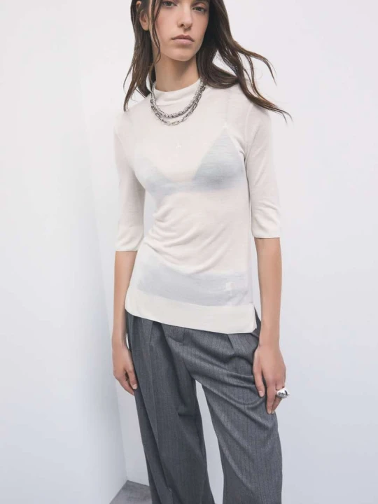 Zdjęcie produktu Dzianinowy lekki t-shirt z golfem Patrizia Pepe szary