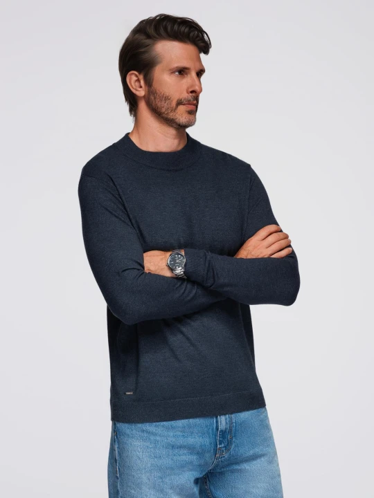 Zdjęcie produktu Dzianinowy męski półgolf z wiskozą – granatowy melanż V4 Ombre Clothing