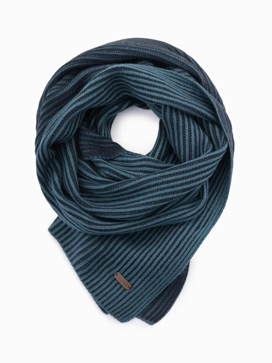 Zdjęcie produktu Dzianinowy męski szalik w dwukolorowe prążki – granatowo-niebieski V2 Ombre Clothing
