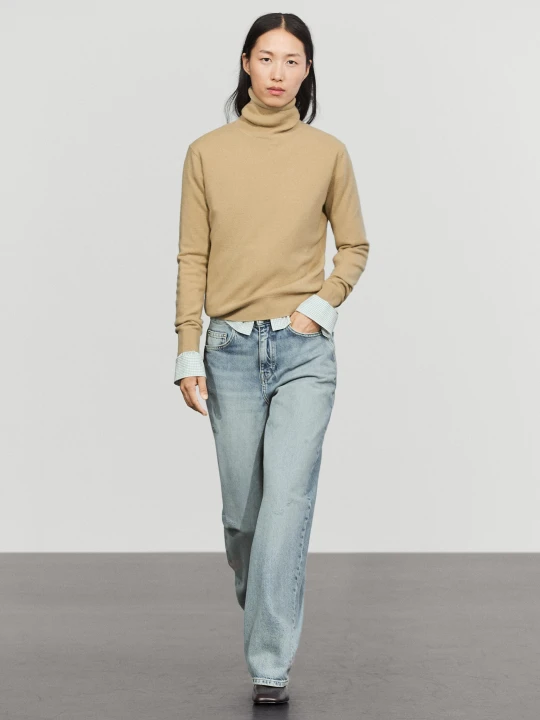 Zdjęcie produktu Dzianinowy Sweter: Golf, Mieszanka Wełny - Wielbłądzi - Massimo Dutti - Female