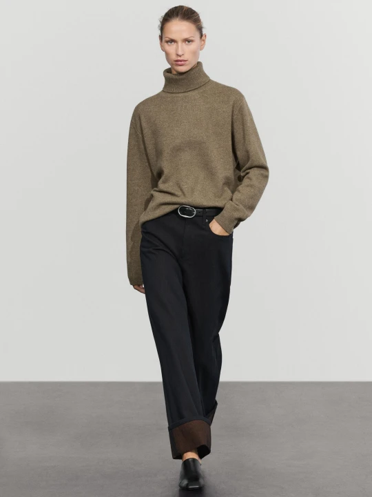 Zdjęcie produktu Dzianinowy Sweter Z Golfem Z Mieszanki Wełny - Zielonkawy - Massimo Dutti - Female