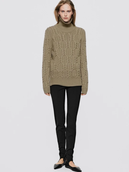 Zdjęcie produktu Dzianinowy Sweter O Splocie Warkoczowym Ze 100% Wełny – Limited Edition - Beżowy - Massimo Dutti - Female