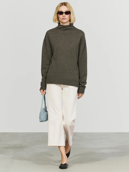 Zdjęcie produktu Dzianinowy Sweter Oversize Ze 100% Kaszmiru - Szarawozielony - Massimo Dutti - Female
