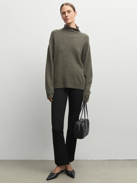 Zdjęcie produktu Dzianinowy Sweter Oversize Ze 100% Kaszmiru - Szarawozielony - Massimo Dutti - Female