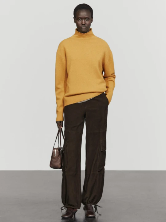 Zdjęcie produktu Dzianinowy Sweter Oversize Ze 100% Kaszmiru - Żółty Musztardowy - Massimo Dutti - Female