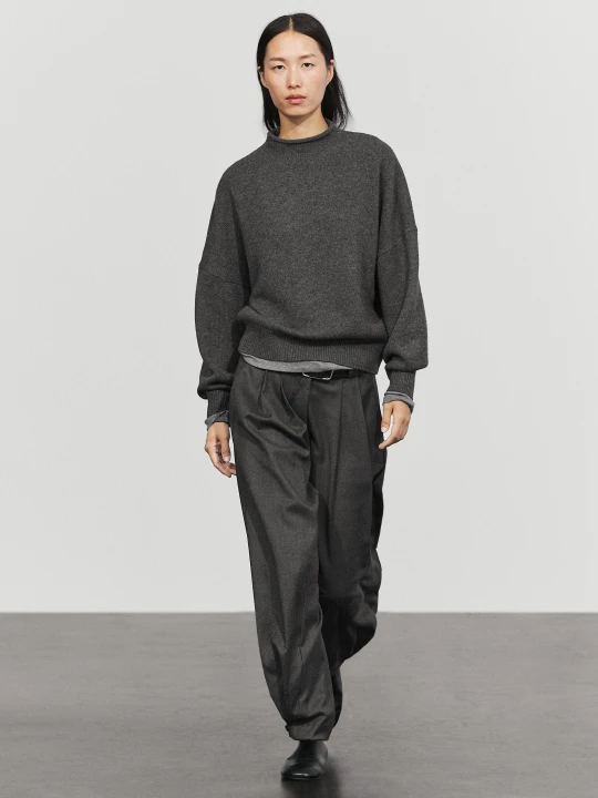 Zdjęcie produktu Dzianinowy Sweter Oversize Ze 100% Wełny - Ciemnoszary - Massimo Dutti - Female