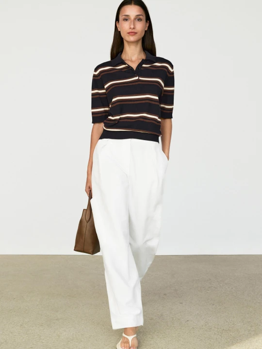 Zdjęcie produktu Dzianinowy Sweter Polo W Paski Ze 100% Bawełny - Granatowy - Massimo Dutti - Female
