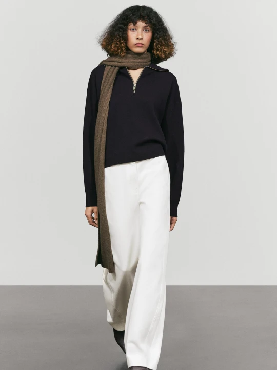 Zdjęcie produktu Dzianinowy Sweter Polo Z Bawełną I Suwakiem - Granatowy - Massimo Dutti - Female